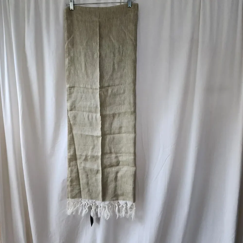 NWT $89 Saldarini 1882 Linen Viscose Knit Big Scarf Sage Green Fringed